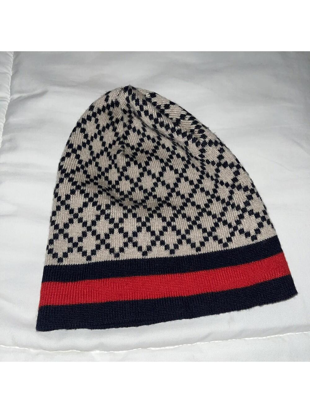 Gucci Kids diamante blue beige red web beanie hat